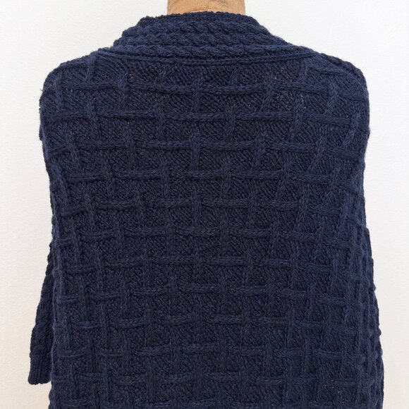 Nua Aran Crafts Dark Blue Merino Wool Cable Knit Poncho Size S/M - Picture 7 of 16